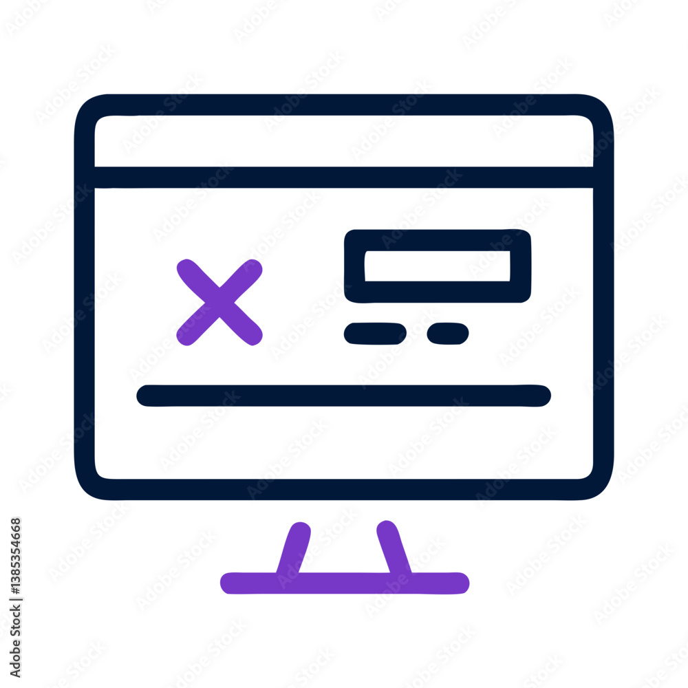 Poster error window with cross and text bar flat warning icon