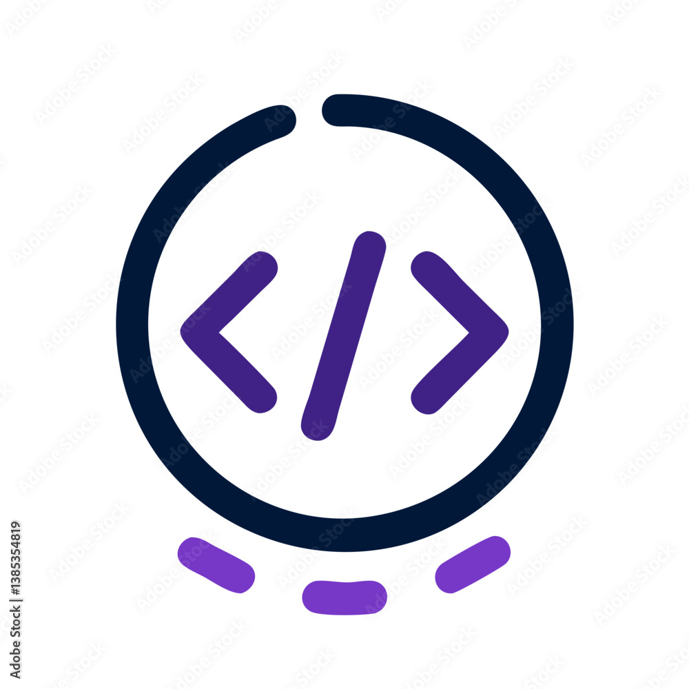 Poster code symbol in circle with dotted base flat icon