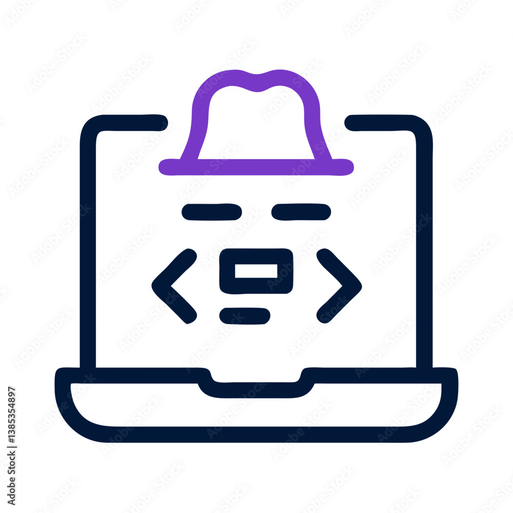 Poster laptop with code and hat hacker icon
