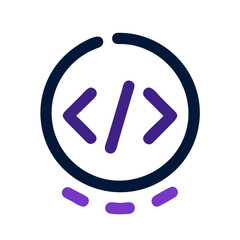 Code symbol in circle with dotted base flat icon