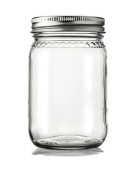 Clear Glass Mason Jar with Metal Lid &ndash; Minimalist Kitchen Storage on White

