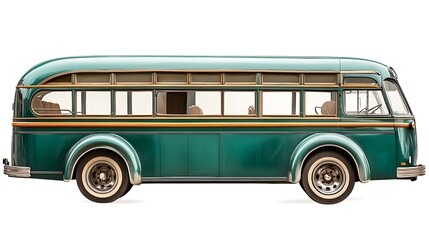 Classic Green Bus with Retro Style and Vintage Appeal on Isolated Background.