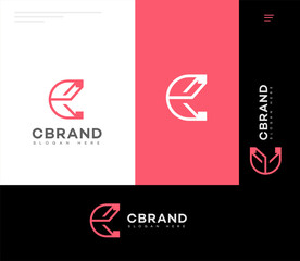Modern C Letter Logo Design Minimalist, Pink, Arrow, Growth