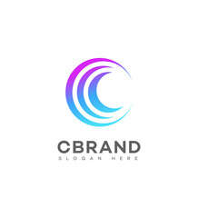 Abstract Circular C Letter Logo Design Gradient, Waves, Modern