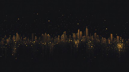 Golden city skyline at night, abstract illustration, for background use