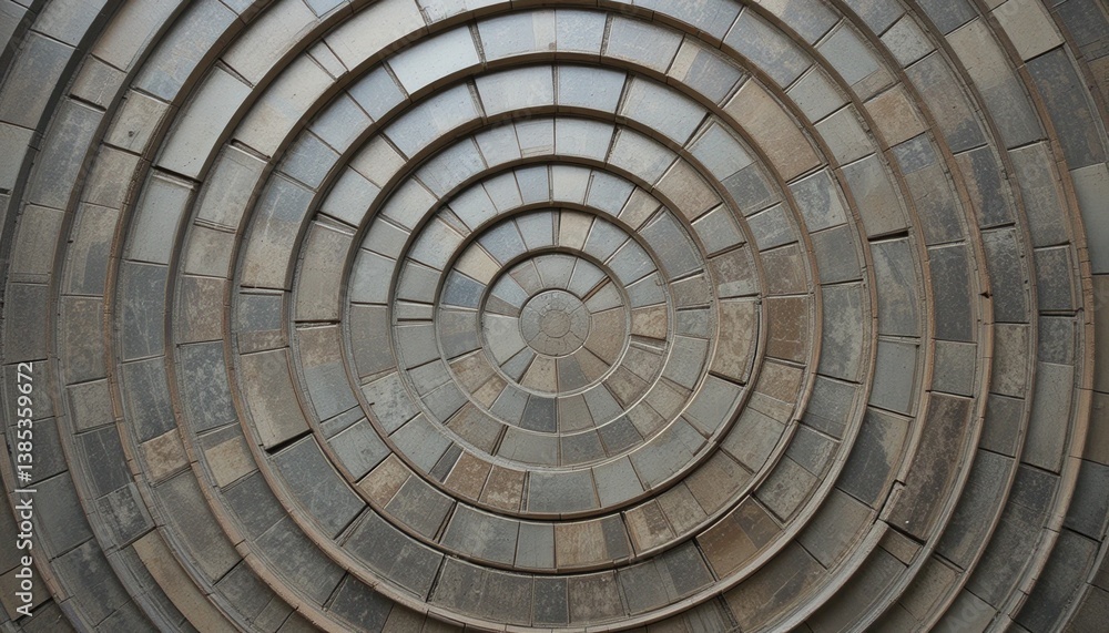 Poster circular patterns in stone design urban location abstract art indoor setting top-down view geometric