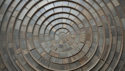 Fototapeta premium Circular patterns in stone design urban location abstract art indoor setting top-down view geometric concepts for modern aesthetics