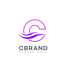 Purple Wave C Letter Logo Design, Modern Minimalist Style