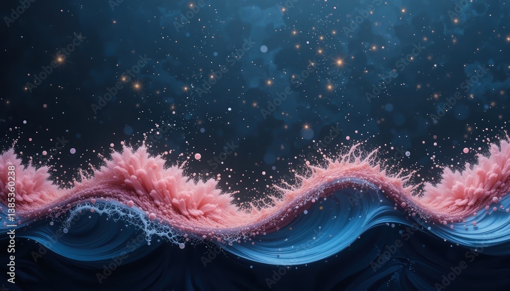 Poster dynamic ocean waves splashing with pink coral underwater scene digital art abstract environment clos