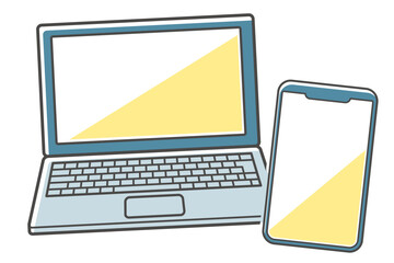 シンプルなスマホとパソコンのセットイラスト © 星川あさひ
