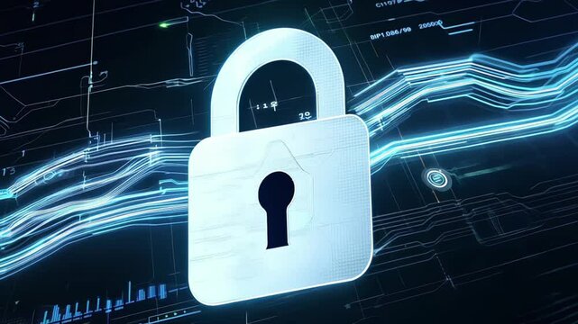 Digital padlock display in modern technology visual interface, data and identity protection symbol 