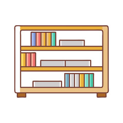 Illustration of a wooden bookshelf with books for home library and study room furniture design concept