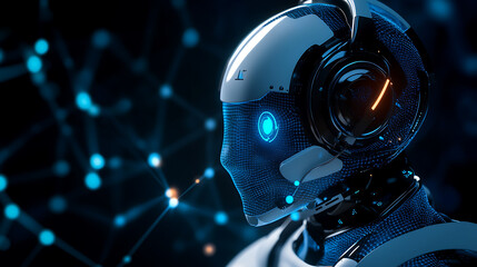 Fototapeta premium An AI powered system automating customer service interactions by analyzing real time chat and voice data, futuristic AI-driven customer support platform, Business technology style