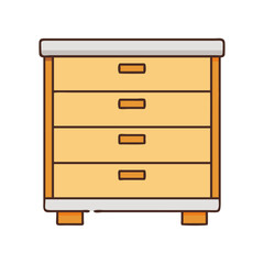 Illustration of a wooden chest of drawers furniture with storage drawers for bedroom decor and organization