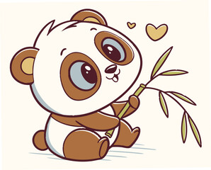 Obraz premium Cute panda expressing joy while holding bamboo 