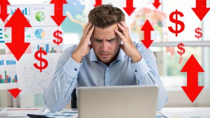 Stressed Business Manager Analyzing Declining Sales Data in Office Environment