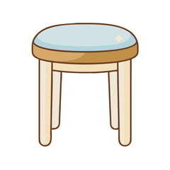 Illustration of a cute light blue cushioned stool seat with wooden legs for home decor and furniture