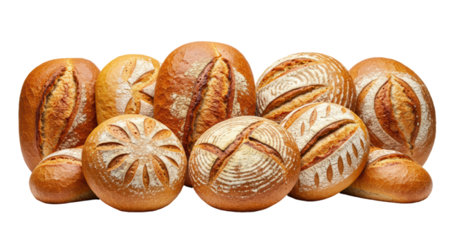 Isolated Assortment of Freshly Baked Breads with Flour Dusting
