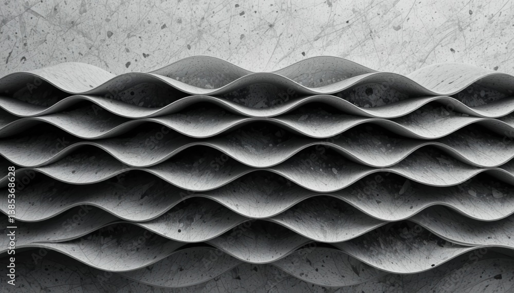 Poster dynamic wave patterns on grey concrete surface abstract art minimalist design indoor setting close-u