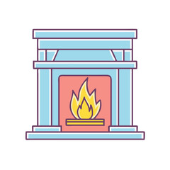 Illustration of a cozy fireplace with burning fire for home decor and interior design ideas and decoration