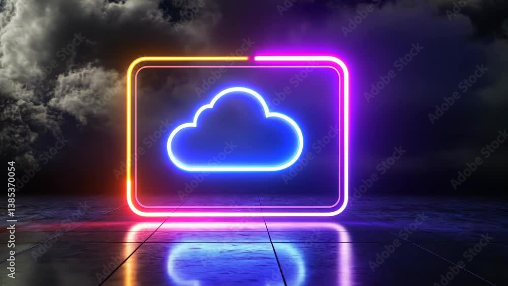 Poster neon cloud computing: futuristic data storage in a cyberpunk style visualscape