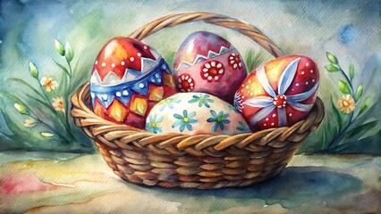 Fototapeta premium Decorated Easter Eggs in Basket