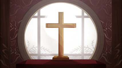 Wooden Cross in Oval Window