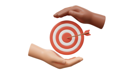 Isolated Hands Guiding Arrow to Center of Target Board