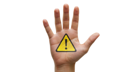 Isolated Open Palm with Warning Triangle Sign