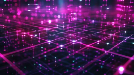 Obraz premium Retrofuturistic Digital Grid with Sparkling Lights