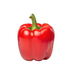Fresh, vibrant red bell pepper with a glossy texture, isolated on a white background, showcasing its natural shine and vivid colors for culinary use or healthy eating promotion.