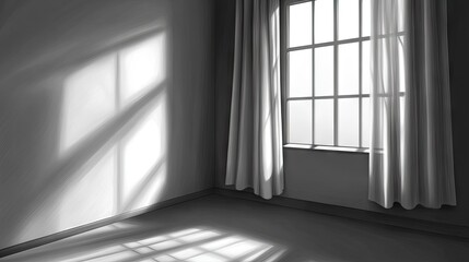 Obraz premium Room corner with thin white curtain casting soft shadows