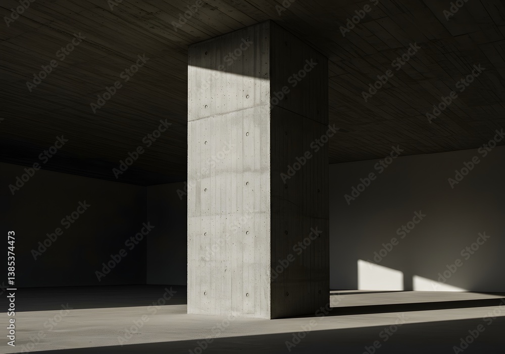 Poster modern concrete pillar and architecture interior design with sunlight and shadow in empty space