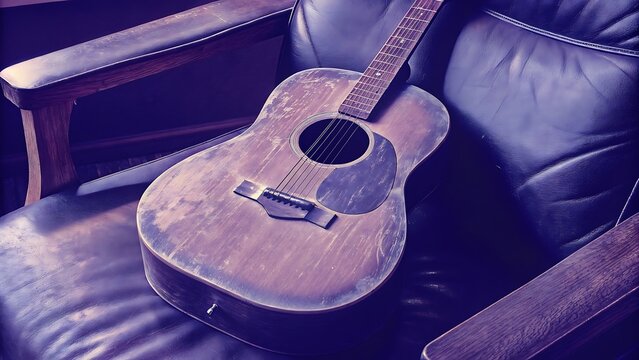 Acoustic Guitar in Leather Chair