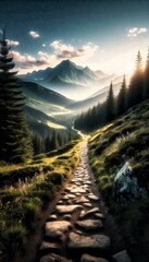 Mountain trail at sunrise