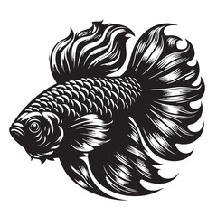 Variant style fish silhouette design vector illustration fish flat  isolated on a white background underwater sea ocean life tropical fish and corals collection in black and white colors aquatic nati