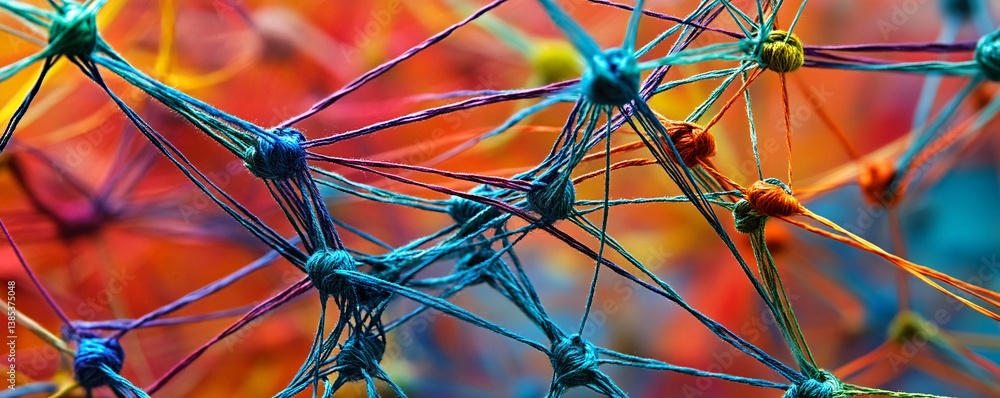 Aufkleber Network of intertwined threads forming abstract colorful pattern