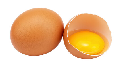 Isolated Fresh Brown Eggs with Cracked Egg
