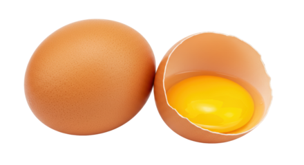 Isolated Fresh Brown Eggs with Cracked Egg