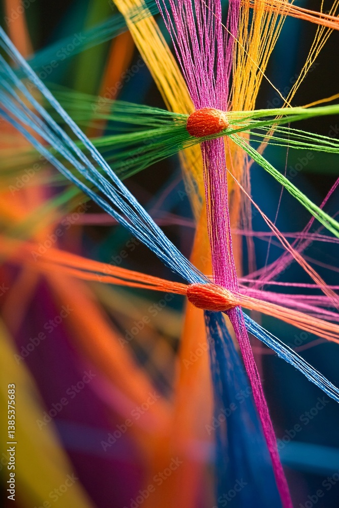 Poster colorful threads intertwined creating a vibrant network of connection