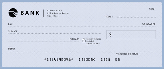 Bank check, vector blank money cheque, checkbook template with guilloche pattern and fields. Currency payment coupon, money check background