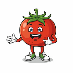 Happy Cartoon Tomato Character with Leafy Hair and Sneakers in a Playful Pose