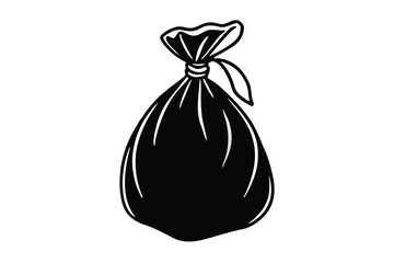 Tied garbage bag icon silhouette, black silhouette of a tied garbage bag in minimal flat design style for vector art.