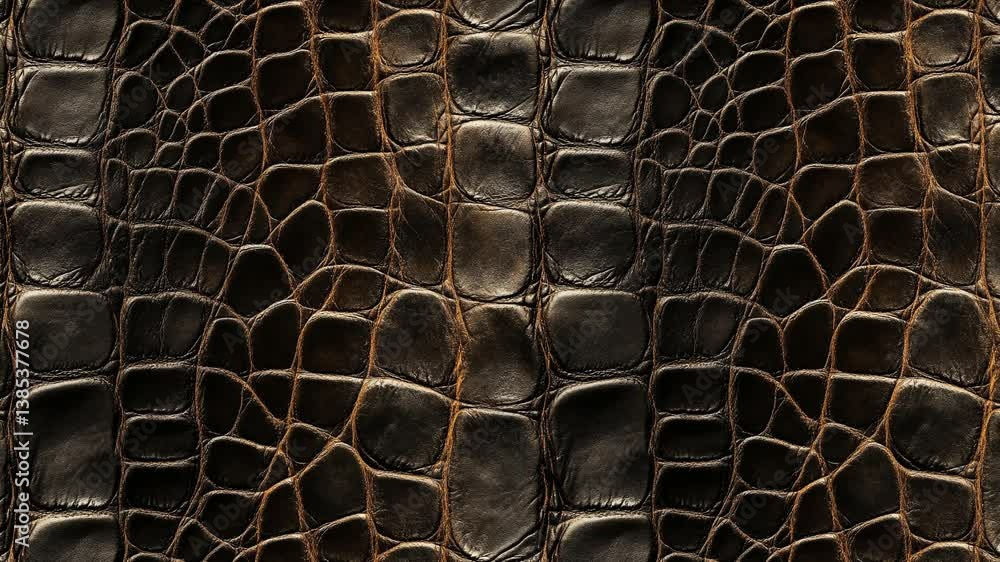 Poster seamless loop of textured brown reptile skin with glossy highlights.