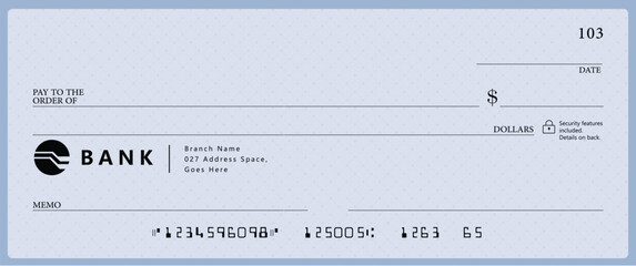 Bank check, vector blank money cheque, checkbook template with guilloche pattern and fields. Currency payment coupon, money check background