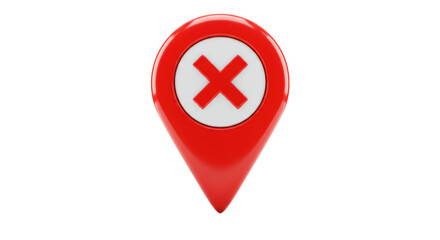 Isolated Red Map Pointer with Cross Symbol on White