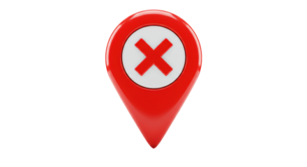 Isolated Red Map Pointer with Cross Symbol on White