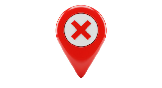 Isolated Red Map Pointer with Cross Symbol on White