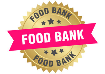 food bank. food bank round pink and gold label isolated on transparent background