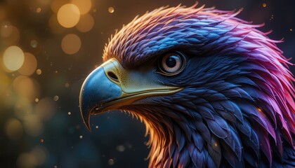 Obraz premium Detailed Eagle Head Close-up with Artistic Color Gradient and Bokeh
